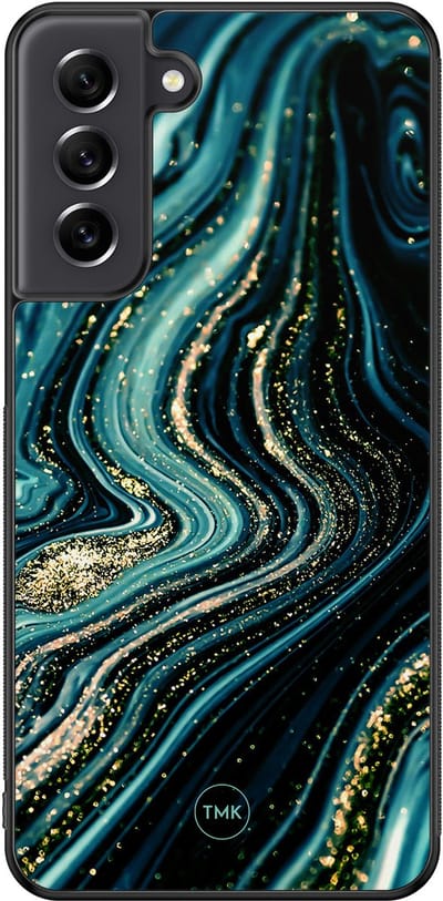 Hoesje geschikt voor Samsung Galaxy S21 FE - Blue marble waves - Blauw - TPU case - Marmer - Hardcase zwart telefoonhoesje