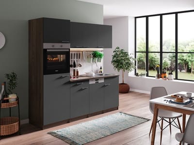 Goedkope keuken 205  cm - complete keuken met apparatuur Oliver  - Donker eiken/Grijs   - keramische kookplaat - vaatwasser   - oven    - spoelbak
