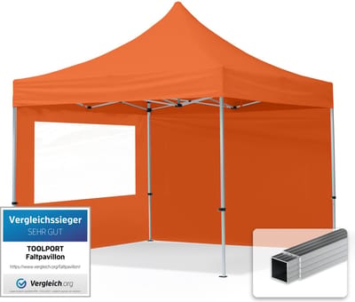 3x3 m Easy Up partytent Vouwpaviljoen, ECONOMY alu 32mm met zijwanden (panorama), oranje