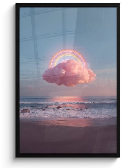 Poster in lijst - Fotolijst 60x90 cm - Posters - Wolk - Regenboog - Zee - Posterlijst zwart - Decoratie - Wanddecoratie woonkamer - Muurdecoratie slaapkamer