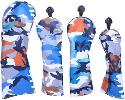 VGEBY 4 stuks golfclubkophoezen, waterdichte dikke houten hoofdhoezen, golf head covers, putter hoofddeksels, houten clubheadcovers, accessoires (camouflageblauw)
