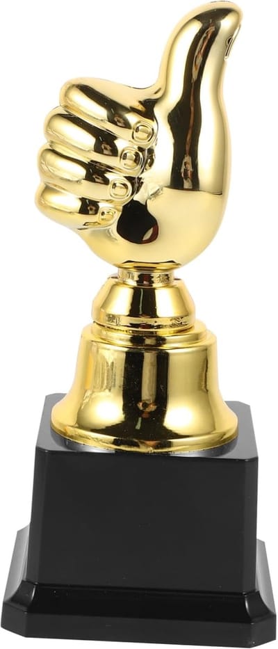 Decoratieve Trofee - Award Beeldje - Competities Feestjes - Duim Omhoog Vorm - 18 cm Hoog - Goudkleurig