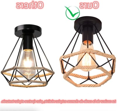 Industriële Vintage Stijl Hanglamp - E27 Semi-flush Mount Plafondlamp van Metaal met henneptouw - Hal Woonkamer Eetkamer Keuken Verlichting