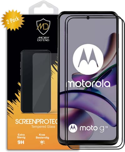 2-Pack MobyDefend Screenprotectors - Geschikt voor Motorola Moto G13 / G23 / G53 - Screensaver Met Zwarte Randen - Gehard Glas