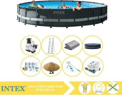 Intex Ultra XTR Frame Zwembad - Opzetzwembad - 610x122 cm - Inclusief Onderhoudspakket, Filterzand, Onderhoudsset en Luxe Zwembad Stofzuiger