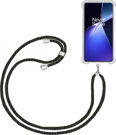 Telefoonkoord + Hoesje Geschikt voor OnePlus Nord CE4 Lite - Lengte Verstelbaar - Telefoonketting - Shock Proof Case - Zwart