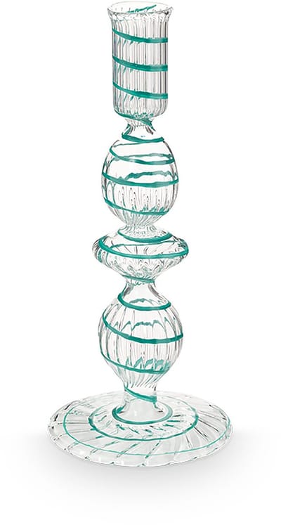 Pip Studio - Kandelaar - Woonaccessoires - Licht Blauwe kaarsenhouder - Glas Swirl - 20cm