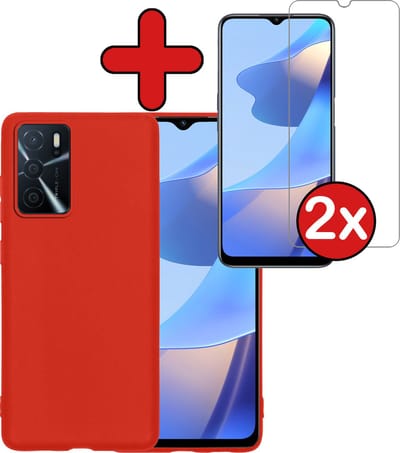 Hoesje - Met 2x Screenprotector - Geschikt voor OPPO A16s - Sterk & Shockproof - Telefoon Hoes - Back Cover - Siliconen Case - Telefoonhoes - Rood