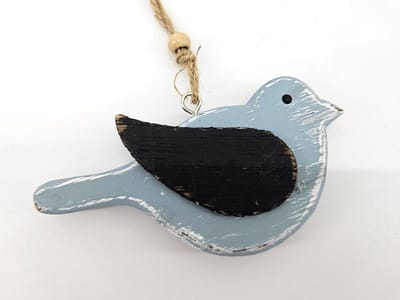 Vogel hangend 7x12cm blauw