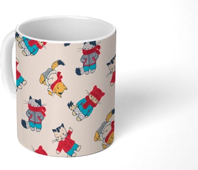 Mok - Koffiemok - Winter - Kat - Dieren - Patroon - Mokken - 350 ML - Beker - Koffiemokken - Theemok