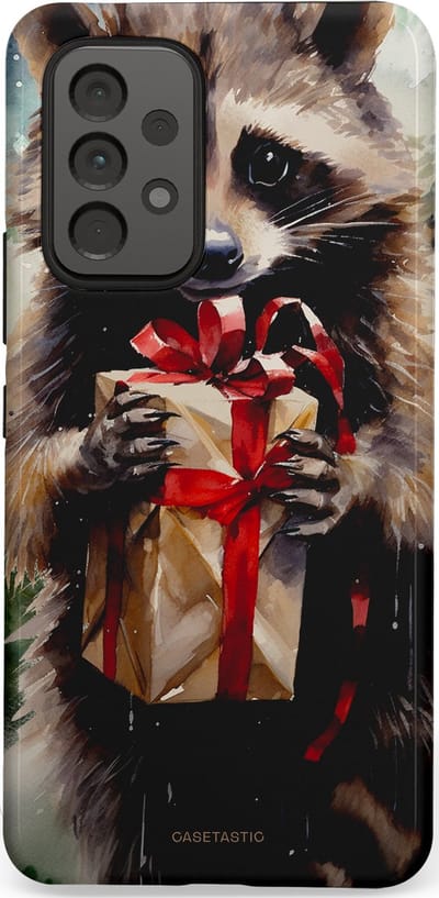 Casetastic hoesje geschikt voor Samsung Galaxy A53 (2022) 5G - Dubbellaagse bescherming - Winter Wasbeer Presentje - Fashion Case - Zwart Grijs Taupe