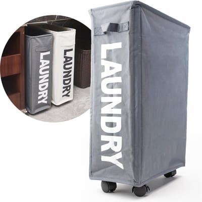 ByLara - Opvouwbare Wasmand - Op wieltjes met Handvat - Wasbox - Antraciet - 42L