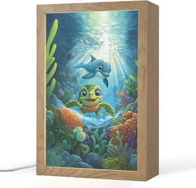 Nachtlampje 20x30 cm - Kinder lampje - Schildpad - Dolfijn - Oceaan - Tafellamp kinderkamer - Slaapkamer lamp - Bedlamp kinderen - Kinderlampje stopcontact - Wandlamp babykamer - Nachtlampjes