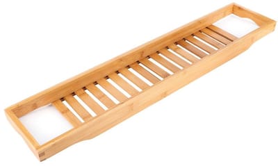 Allecto - Bamboe Badkuip Dienblad - Bad Caddy - Stevig en duurzaam - 69,4 x 15,3 cm - Wijnhouder - Badkameraccessoire - Badervaring
