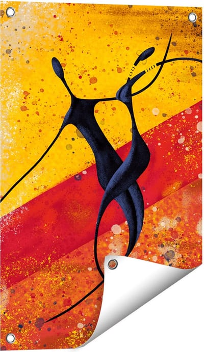 Gards Tuinposter Abstracte Kunst - Dansend Afrikaans Paar - 40x60 cm - Tuindoek - Tuindecoratie - Wanddecoratie buiten - Tuinschilderij