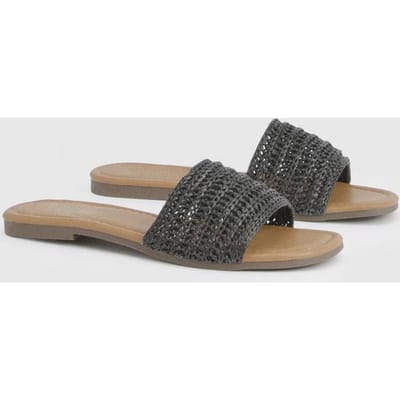 boohoo Dames Gehaakt Vierkante Teen Slippers | Zwart | Maat: 36