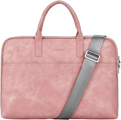 KZQ Zakelijke Laptop Brieftas Voor Heren En Dames Van Pu Leer - Waterdichte Computer Tas Geschikt Voor 13 Tot 14 Inch Laptop - Roze