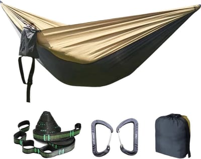 Hangmat met Klamboe - Kampeerhangmat Outdoor - Ontspannen Buiten - Inclusief Klamboe - 2 personen - Donkergrijs Kaki