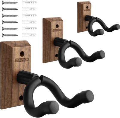 SnelShoppen - Guitar Wall Mount - Zwarte Walnoot Houten Guitar Wall Hanger - U Vormige Gitaarstandhouder voor Akoestische en Elektrische Gitaren, Bas,