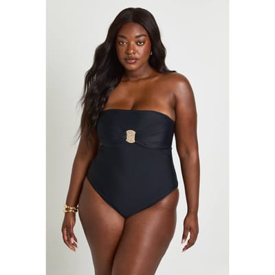 boohoo Dames Plus Badpak Bandeau Met Goudkleurig Detail | Zwart | Maat: 50