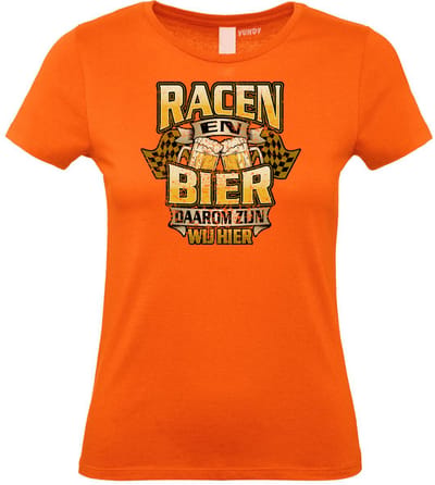 Dames t-shirt Racen & Bier | GP Zandvoort | TT Assen | Zwarte Cross | Oranje dames | maat XS