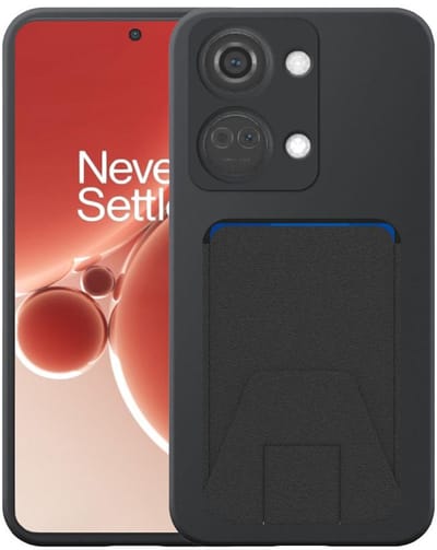 Geschikt voor OnePlus Nord 3 Telefoonhoesje met Verstelbare Leren Pasjeshouder - Flexible Back Cover Case Siliconen TPU with Adjustable Leather Cardslot - Zwart - Smartphonica geschikt voor OnePlus Nord 3