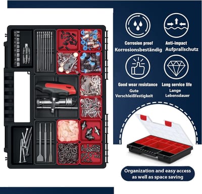 Omgoods - Assortimentdoos met Verwijderbare Rode Compartementen - Ideaal voor Kleine Onderdelen