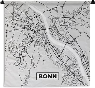 Wandkleed - Wanddoek - Kaart - Plattegrond - Bonn - Duitsland - Stadskaart - 180x180 cm - Wandtapijt
