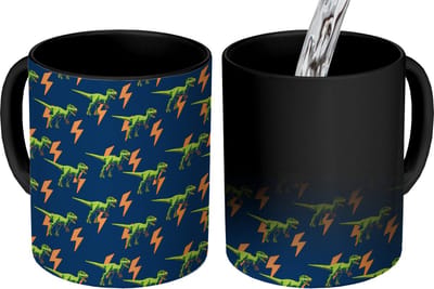 Magische Mok - Foto op Warmte Mokken - Koffiemok - Bliksemschichten - Oranje - Dinosaurussen - Magic Mok - Beker - 350 ML - Theemok