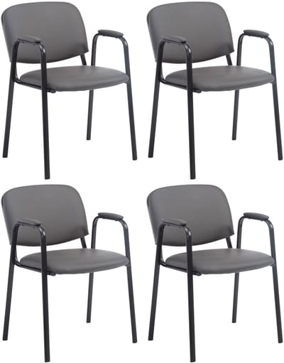 CLP Ken Pro - Stapelstoelen Set van 4 - armleuningen - zwart - 150 kg - Kunstleer/grijs