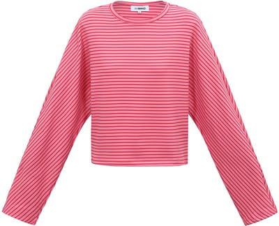 Klassiek Gestreept T-shirt met Lange Mouwen – Modieuze Dames Longsleeve met Boothals – Fijngebreide Stretchtop met Horizontaal Streepdessin - Roze - S