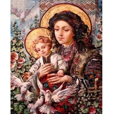 Strass Photos Religion Peinture Diamant Vierge Mère Bébé Broderie Diamant Décoration Maison 20X30CM brown