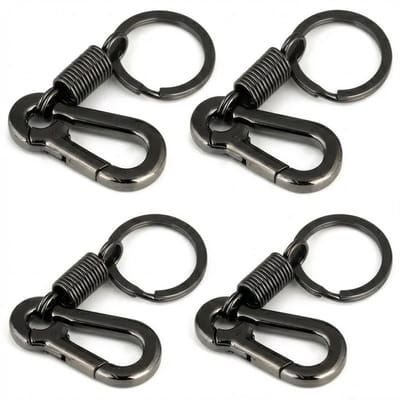 Grijs gunmetal karabijnhaak sleutelhanger set van 4 stuks met metalen veer en sleutelring – sleutelhanger voor dames en heren – vintage geïnspireerde keychains met compacte clip en spiraalverbinding