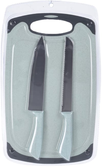 Excellent Houseware Keuken messen set - met snijplank - groen - koken - kunststof en metaal