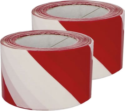 AMIG Afzettape - 2x - rood/wit - 50 mm x 30 m - pvc - markeertape - zelfklevend