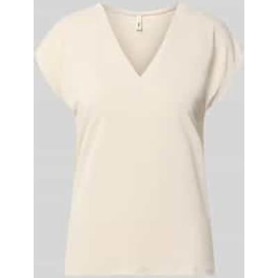 Only beige dames t-shirt   V-hals   Regular fit   Geen zakken   Duurzaam   Korte mouw Beige XS