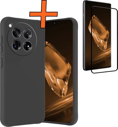 Hoes - Met Screenprotector - Geschikt voor OnePlus 12 - Sterk & Shockproof - Back Cover - Siliconen Case - Telefoon Hoes - Zwart