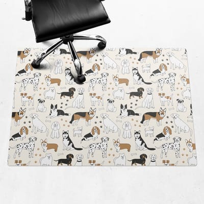 Wallfluent - Vloerbeschermer Patroon Met Honden - 140x100 cm - Beige Vloerbeschermer Bureaustoel Tapijt - Rechthoekig - Vloerbeschermer Groot-Computer Stoel Mat-Kantoordecoraties - Boho-patroon