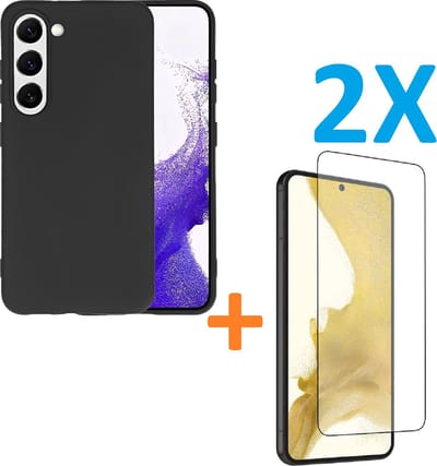 Silicone hoesje zwart met 2 Pack Tempered glas Screen Protector Geschikt voor: Samsung Galaxy S23