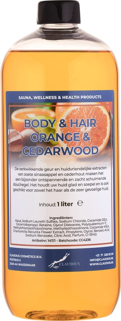 Body & Hair Sweet Orange & Cedarwood 1 Liter - 2 in 1 voor lichaam en haar.