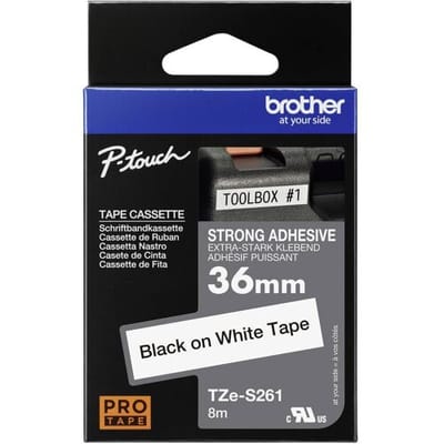 Brother TZe-S261 Labeltape extra sterk klevend Tapekleur: Wit Tekstkleur: Zwart 36 mm 8 m