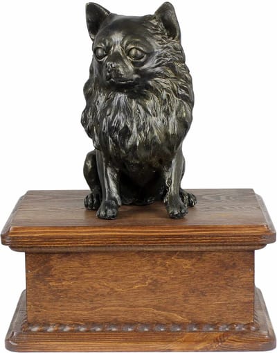 Chihuahua langharig - gepersonaliseerde urn voor hondenas met beeldje