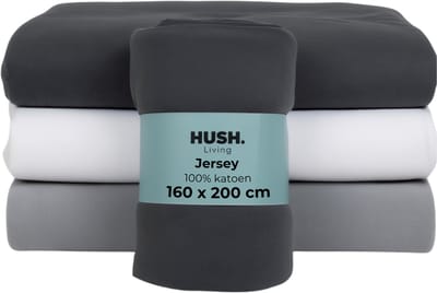 HUSH Living - Hoeslaken jersey 160x200+30cm - 100% katoen - 160 grms - kreukvrij & strijkvrij - rekbaar - lekker warm - antraciet
