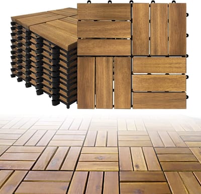 Houten Terrastegels - Tuintegels Balkonvloer - Buiten Vloeren - Drainage Kliksysteem - 30x30cm Set 11 - Natuurlijk Hout