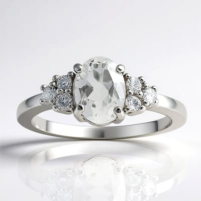 Cavill - Zilveren Ring met 1 615 ct Witte Topaas Ovaal en Rond - 925 Sterling Zilver - Elegante Damesring Tijdloos Design - 9860IF