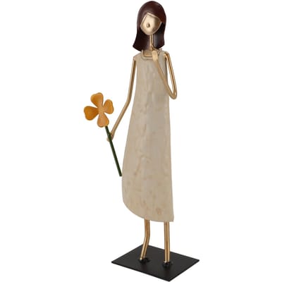 Metalen Meisjesbeeld Vintage IJzerkunst Staande Mensen Figuur Bureau Ornament voor Thuis Studie Woonkamer beige