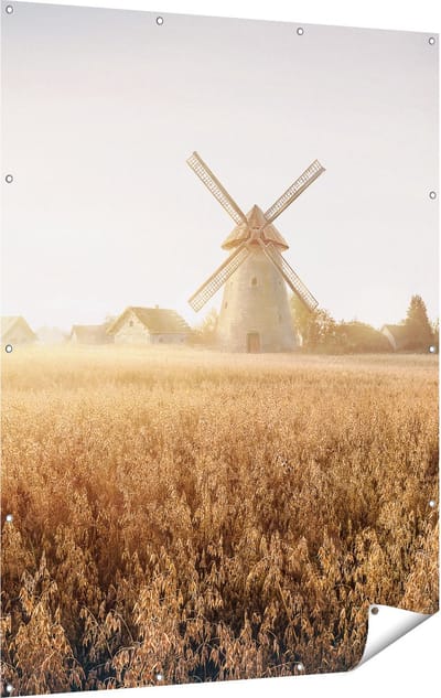 Gards Tuinposter Windmolen in het Veld - 120x160 cm - Tuindoek - Tuindecoratie - Wanddecoratie buiten - Tuinschilderij
