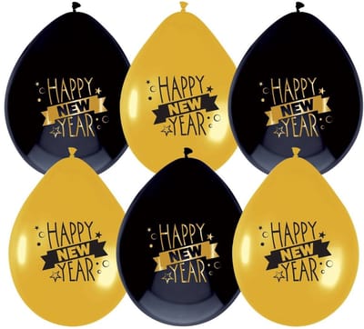 Haza Original Ballonnen Happy New Year 25 Cm 6 Stuks Zwart/goud