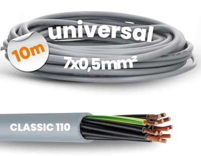 10 Meter 7-aderige PVC-besturingskabel 7x0,5 mm² met Groen-Geel Beschermgeleider