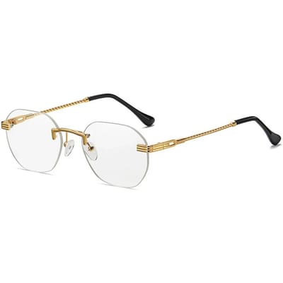 Bruine Randloze Gouden Metalen Dames Zonnebril Randloos Verloop Lens Blauwe Mode Zonnebril Voor Mannen UV400 Zomer